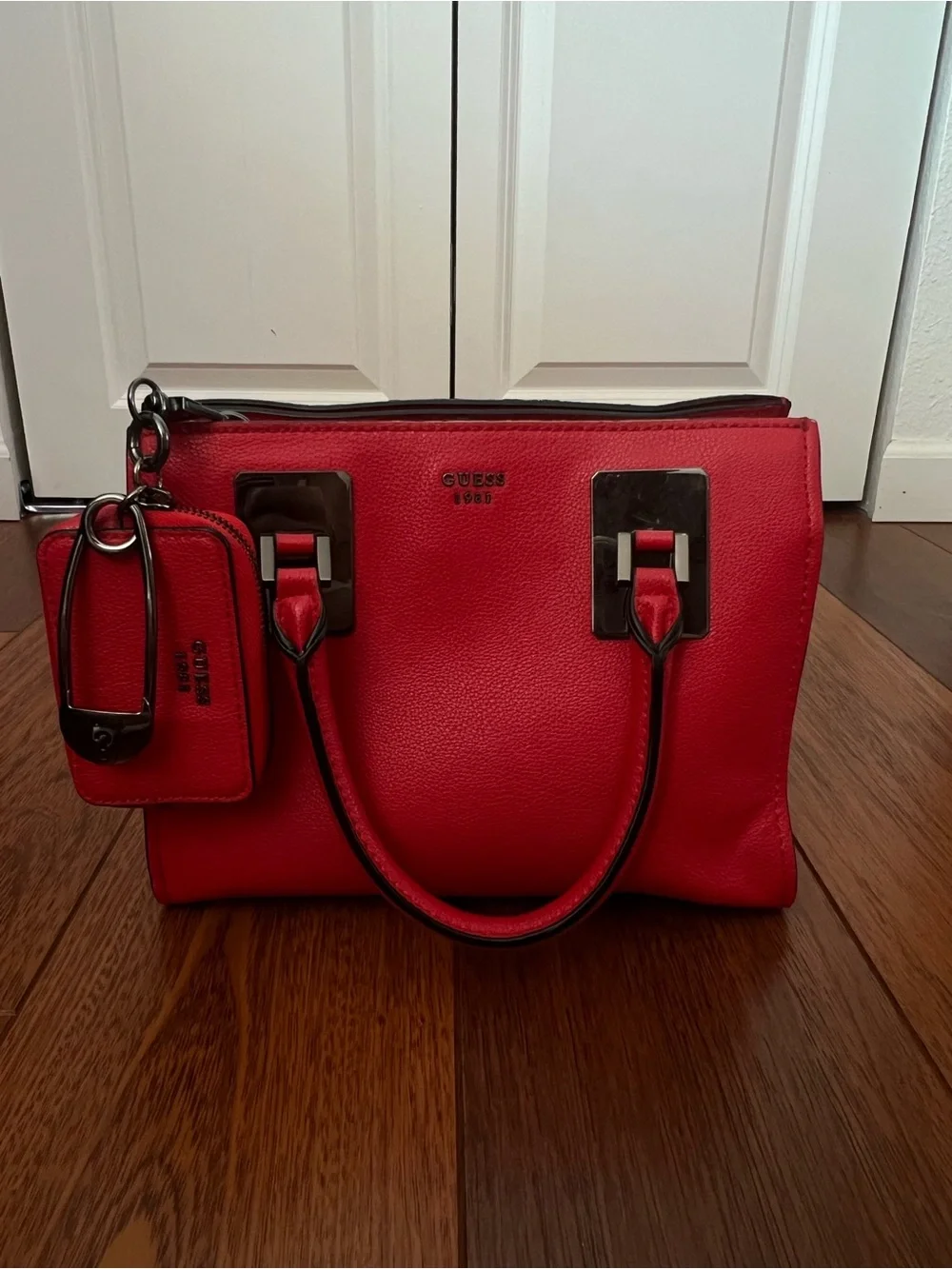 GUESS Red Double-Handle Structured Satchel